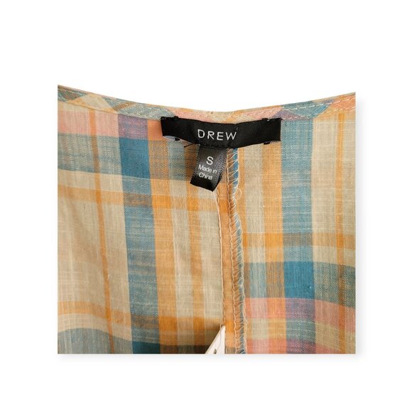 Drew Plaid Cotton Puff Sleeve Dress Size S NWT - Picture 4 of 10